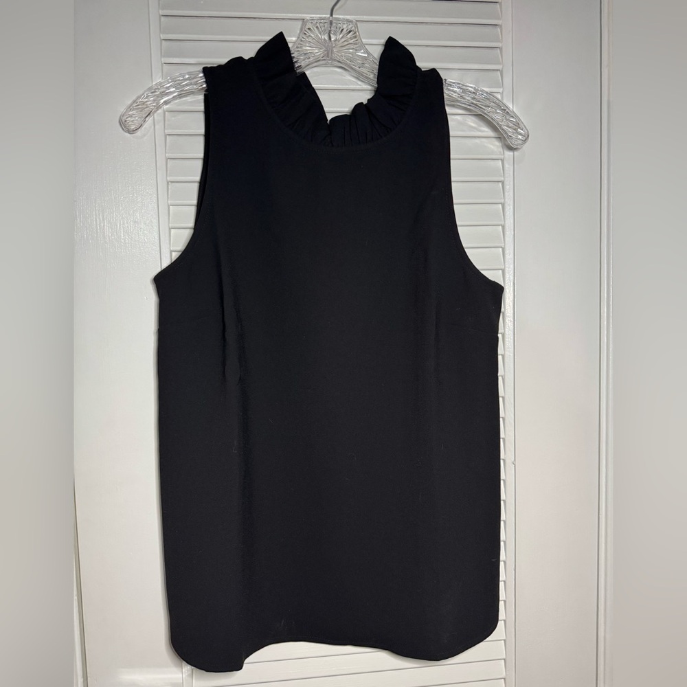 NWT J.Crew Ruffle-neck Top in 365 Crepe - black Sz S